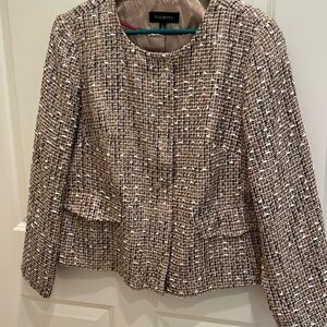 Talbots dress jacket size 12, tan with metallic gold threads